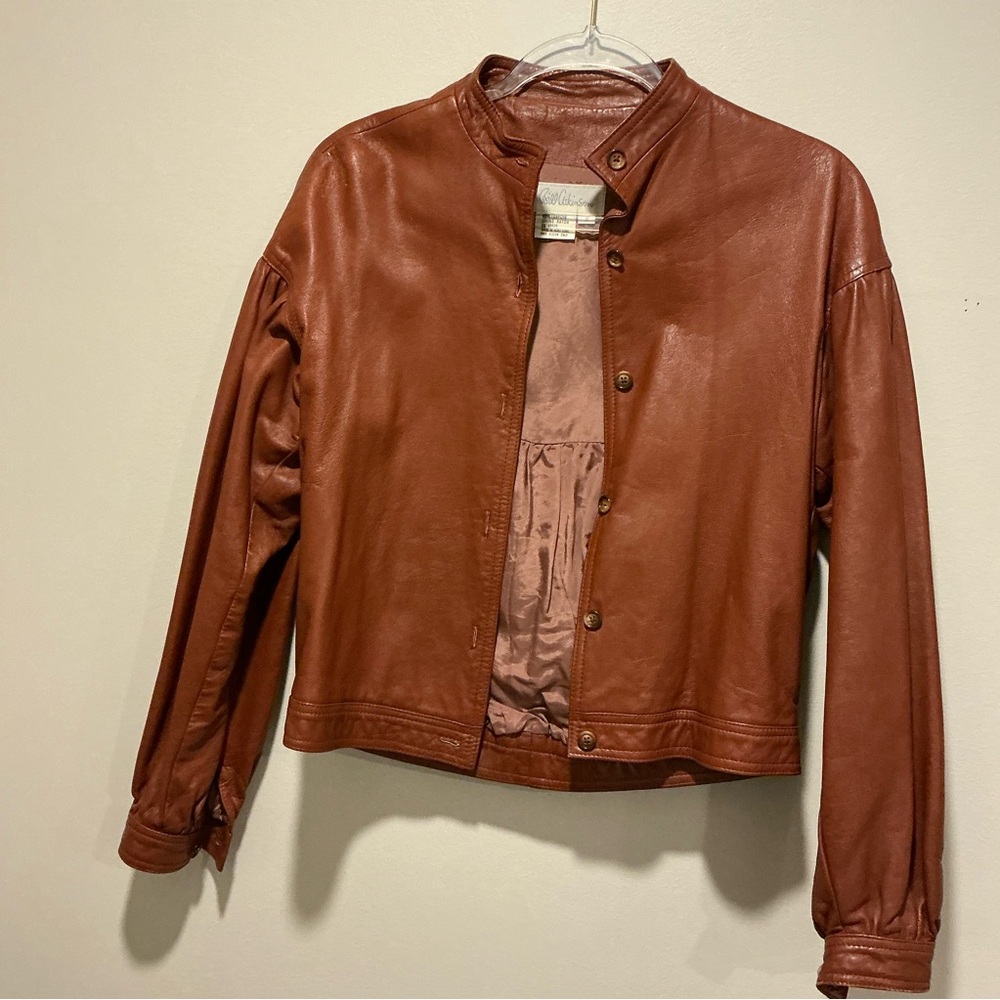 Women's Rust Brown Leather Button-Front Jacket